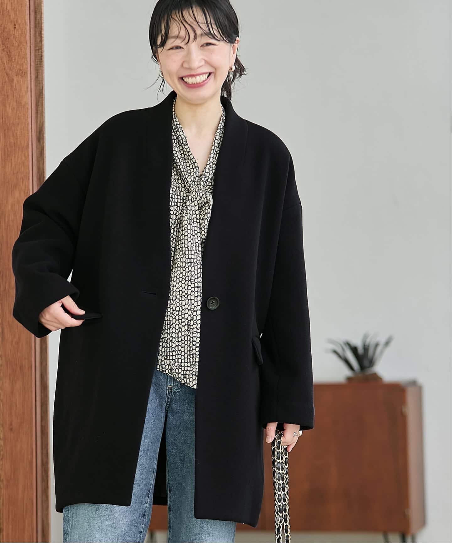 追加》SUPER140S/GIOLICA コクーンコート（ノーカラーコート