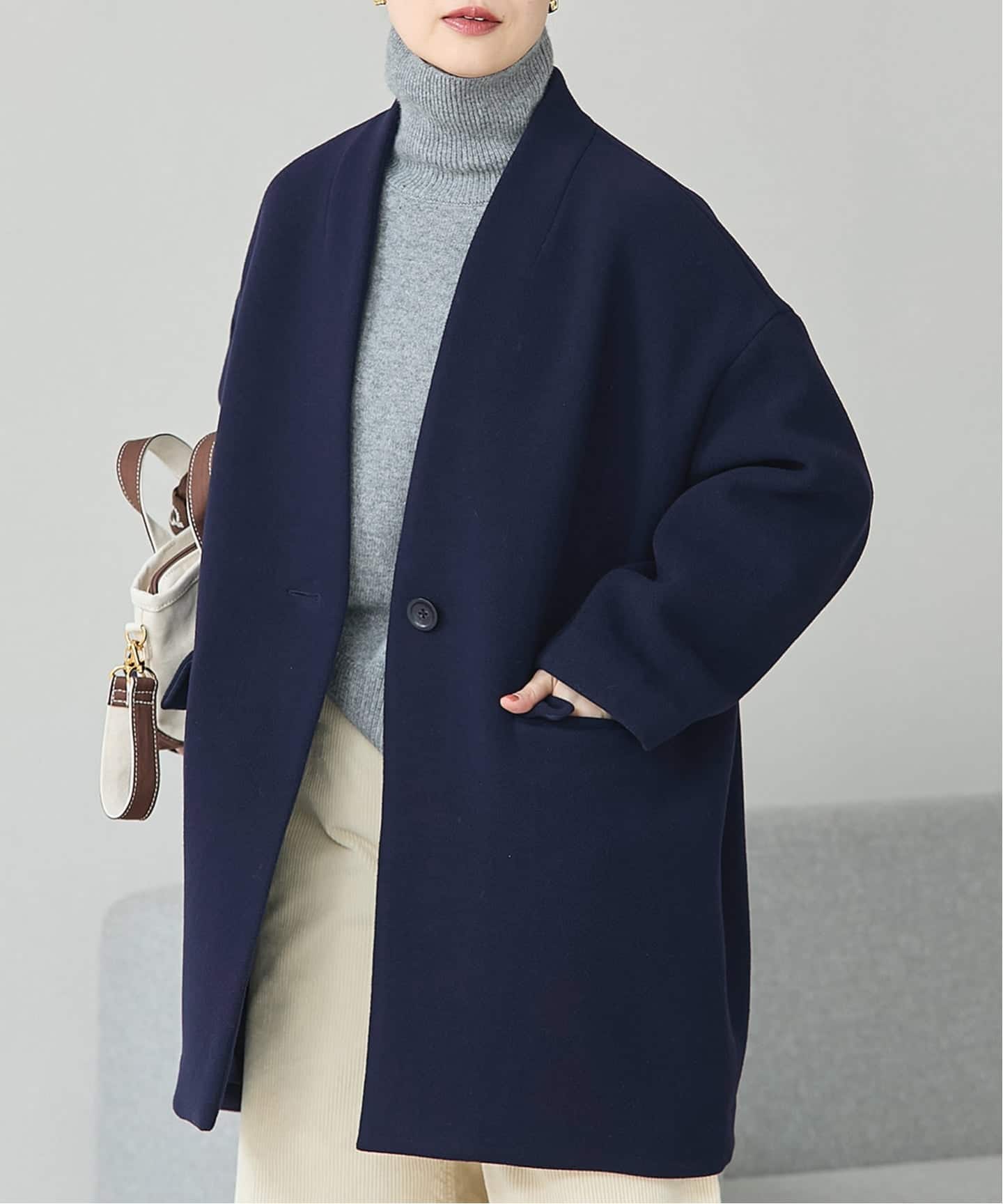 追加》SUPER140S/GIOLICA コクーンコート（ノーカラーコート