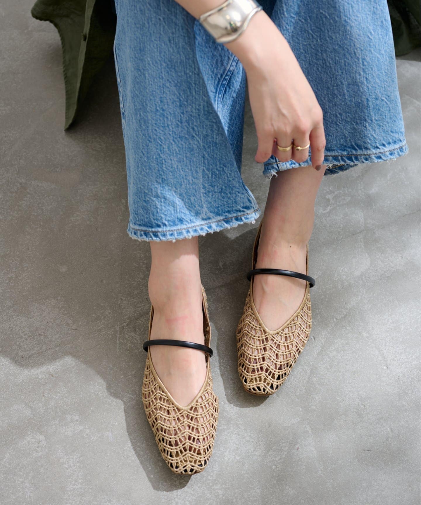 追加》スクエアクロシェストラップフラット（フラットシューズ）｜LE