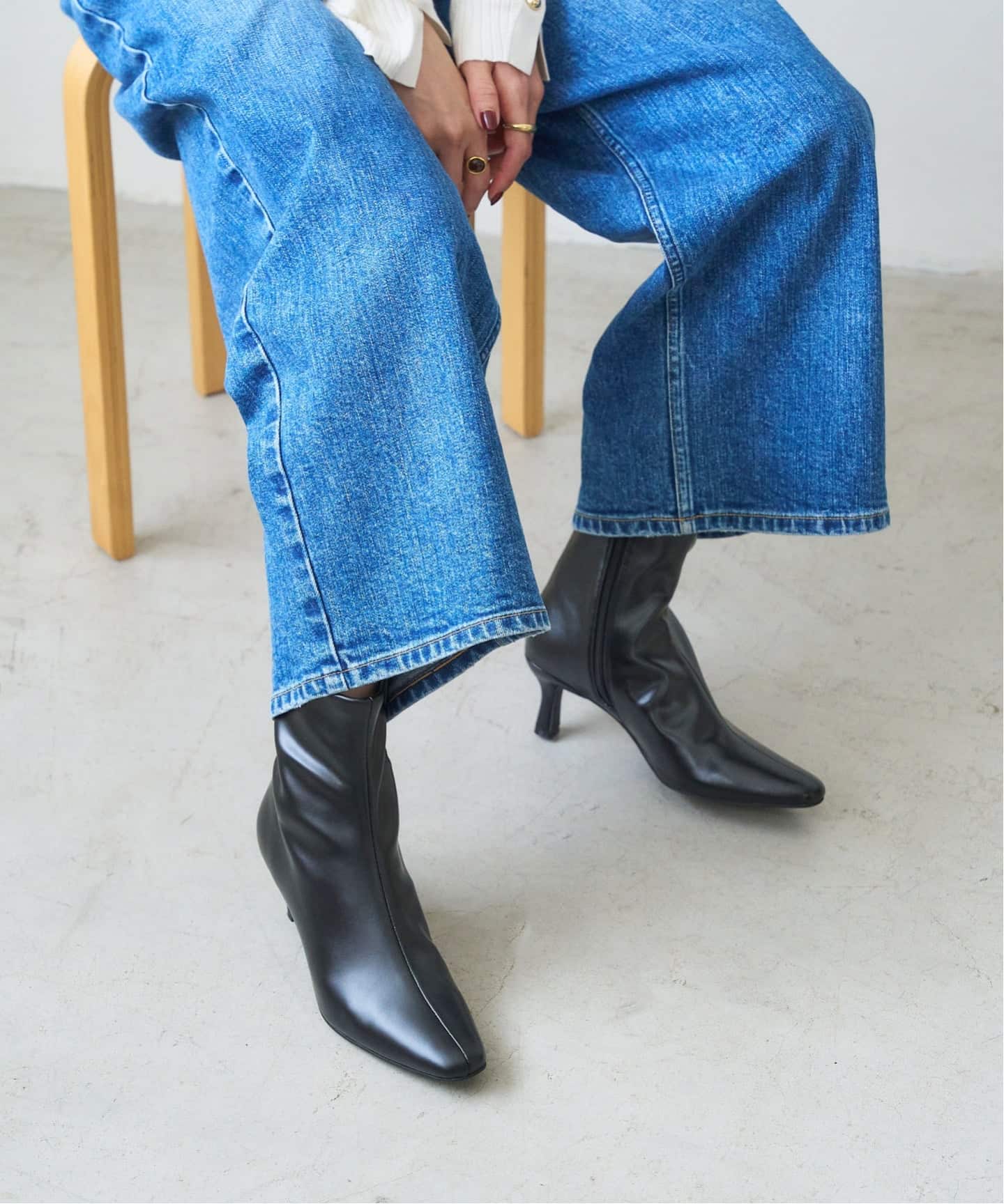 追加》6cmフレンチスクエアフィットショートブーツ（ブーティ