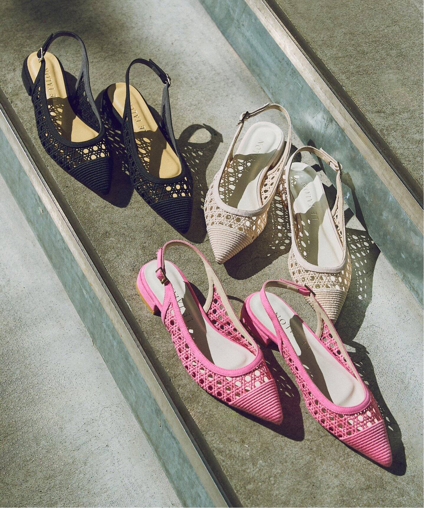 追加》ポインテッドクロシェレーススリングバック（フラットシューズ