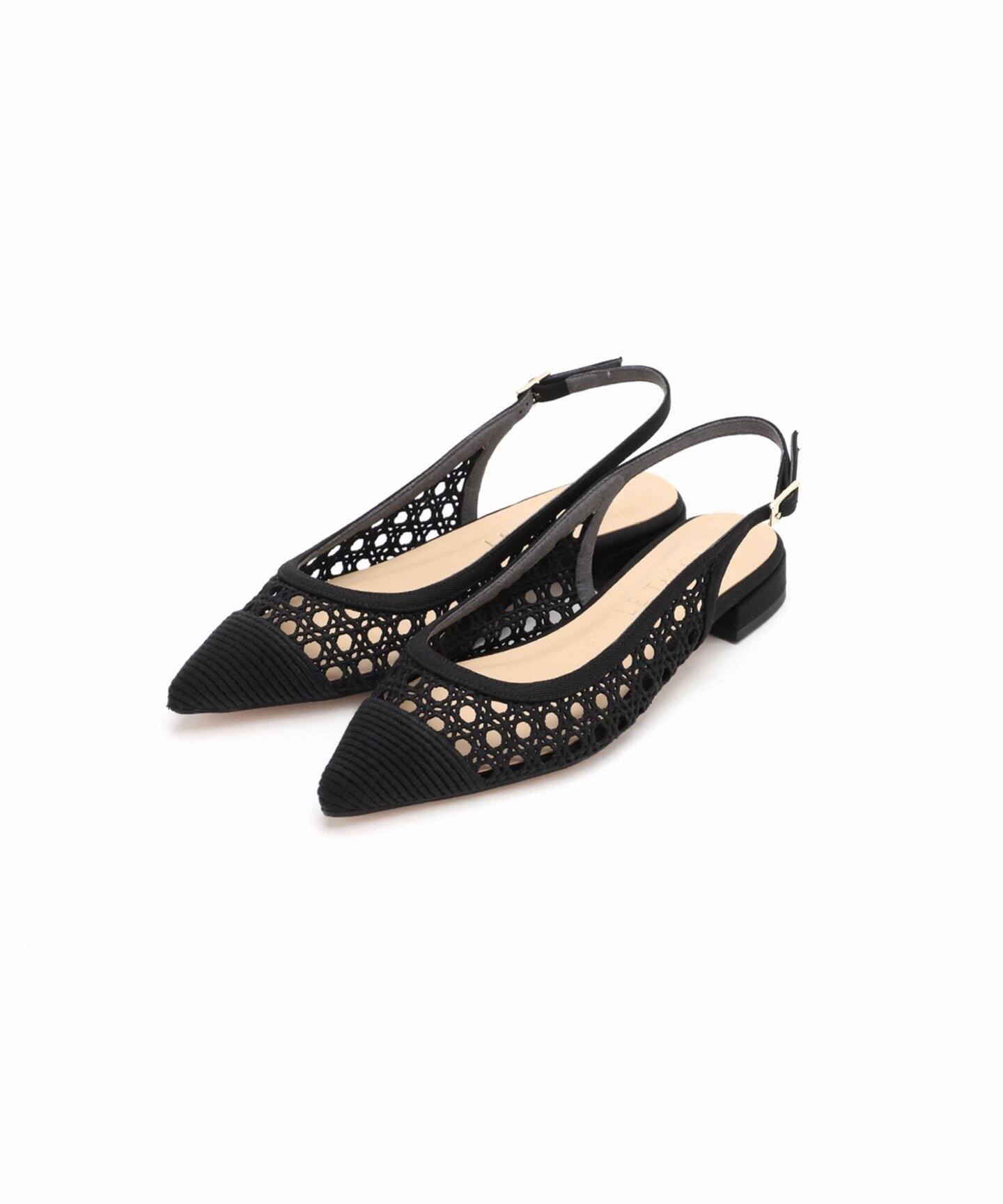 追加》ポインテッドクロシェレーススリングバック（フラットシューズ