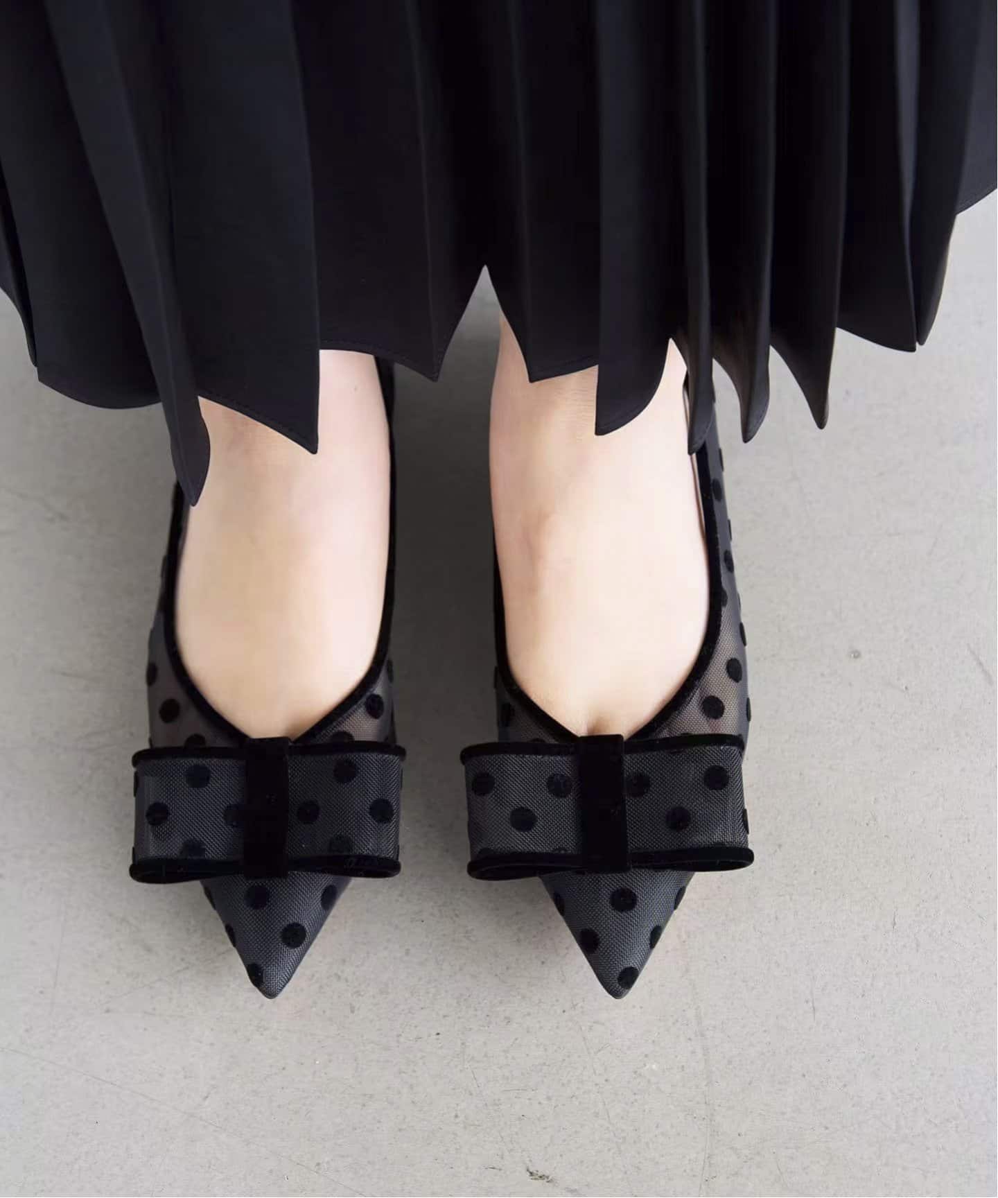 追加》ポインテッドチュールリボンフラット（フラットシューズ）｜LE