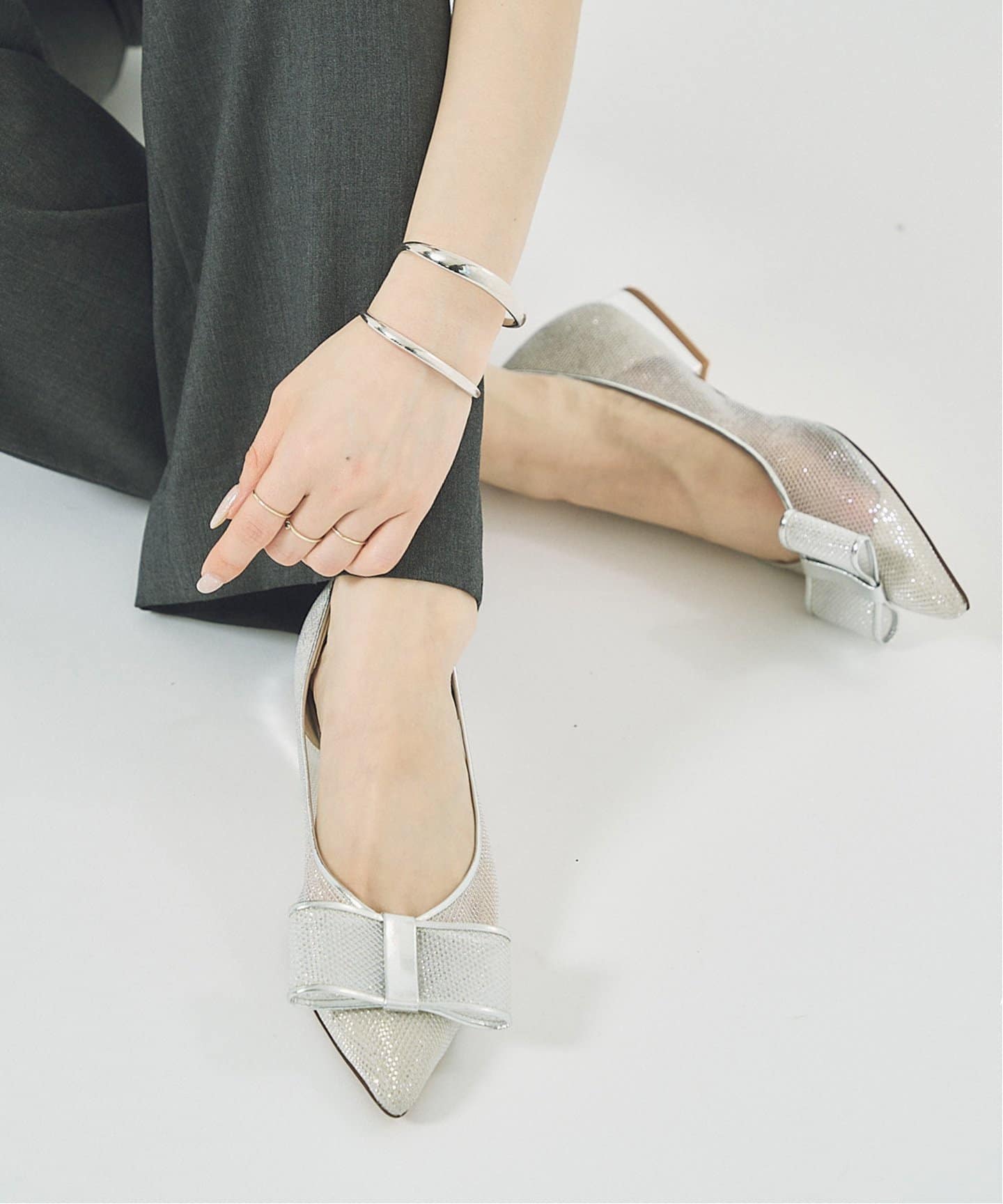 追加》ポインテッドチュールリボンフラット（フラットシューズ）｜LE