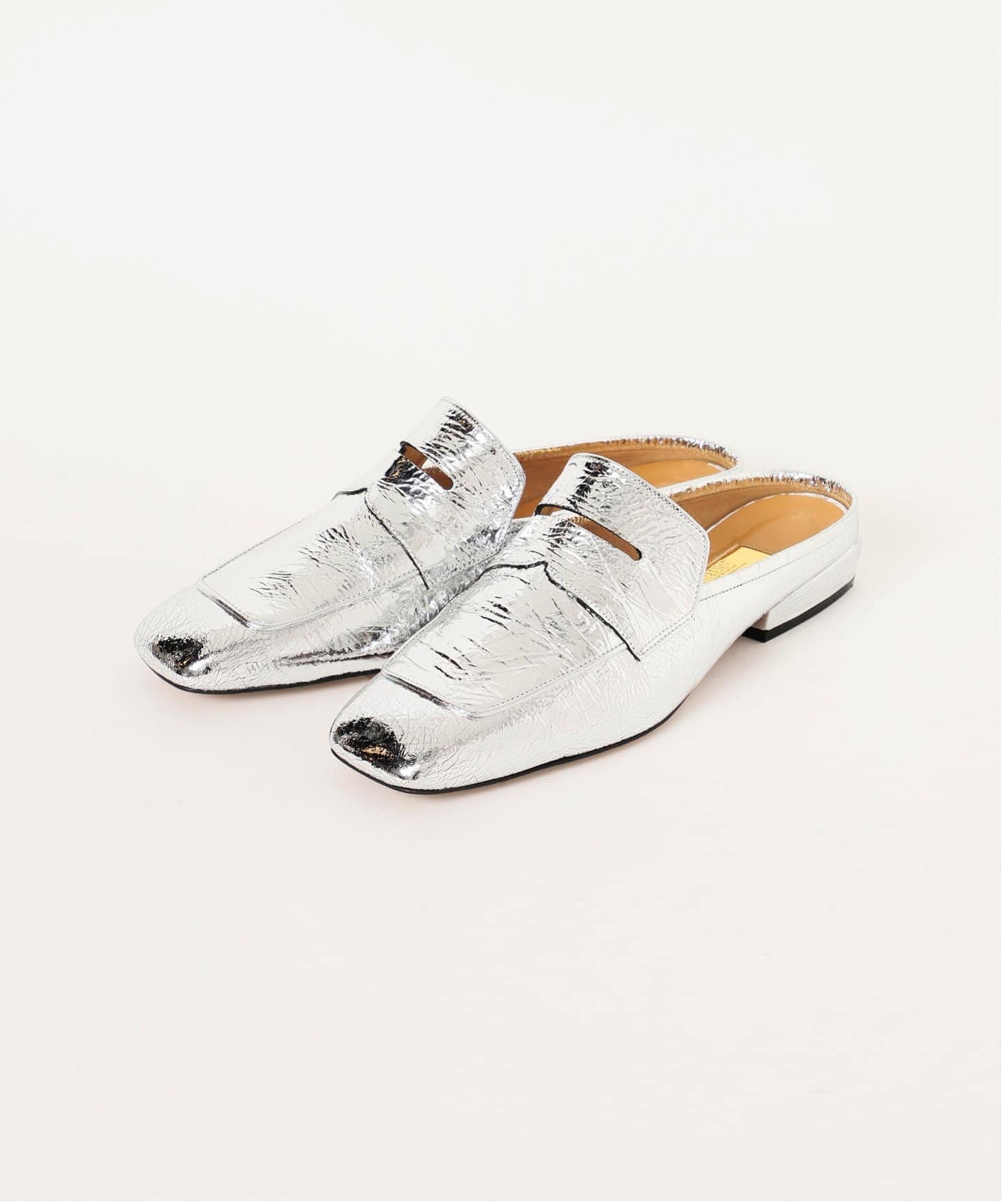 GRISEレザースクエアローファーミュール（フラットシューズ）｜LE