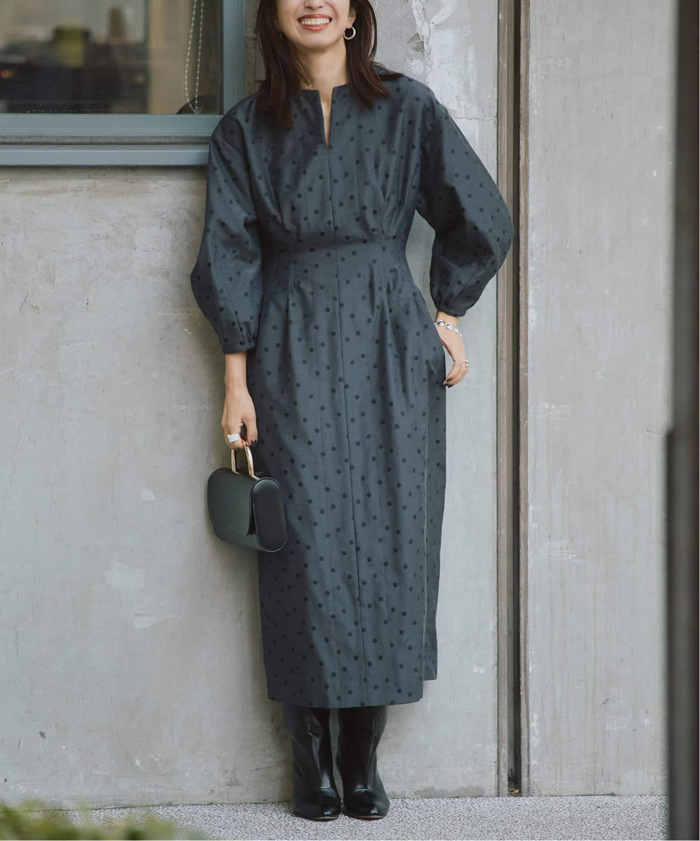 DOTジャガード ウエストシェイプワンピース（ワンピース）｜VERMEIL