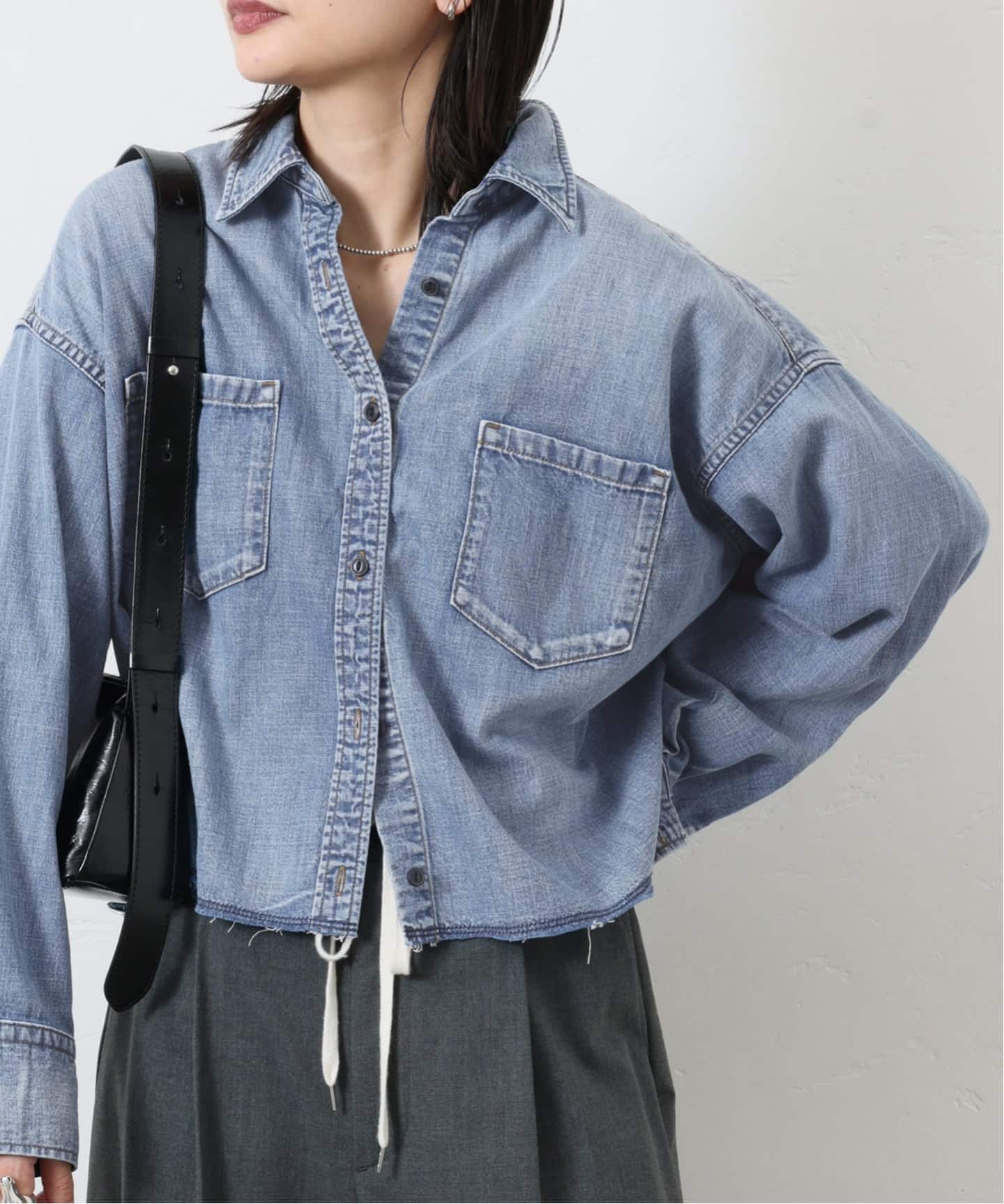 追加2》ライトオンスデニムクロップドシャツ（シャツ／ブラウス