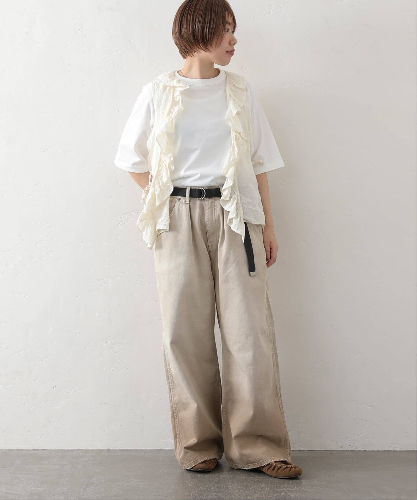 予約》リネンワッシャー フリルジレ（シャツ／ブラウス）｜journal