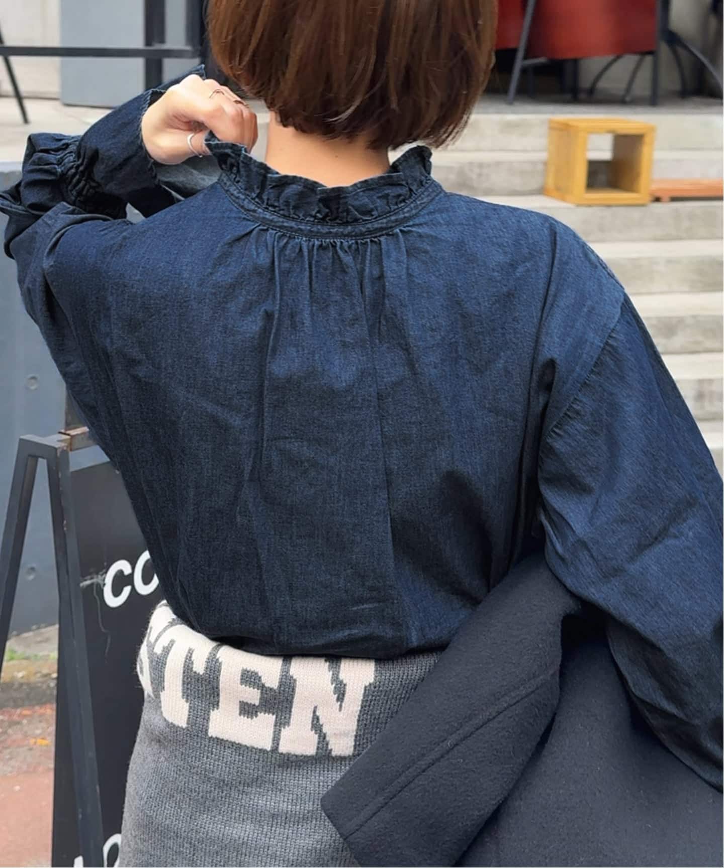 追加予約》ライトデニムスタンドカラーブラウス（シャツ／ブラウス