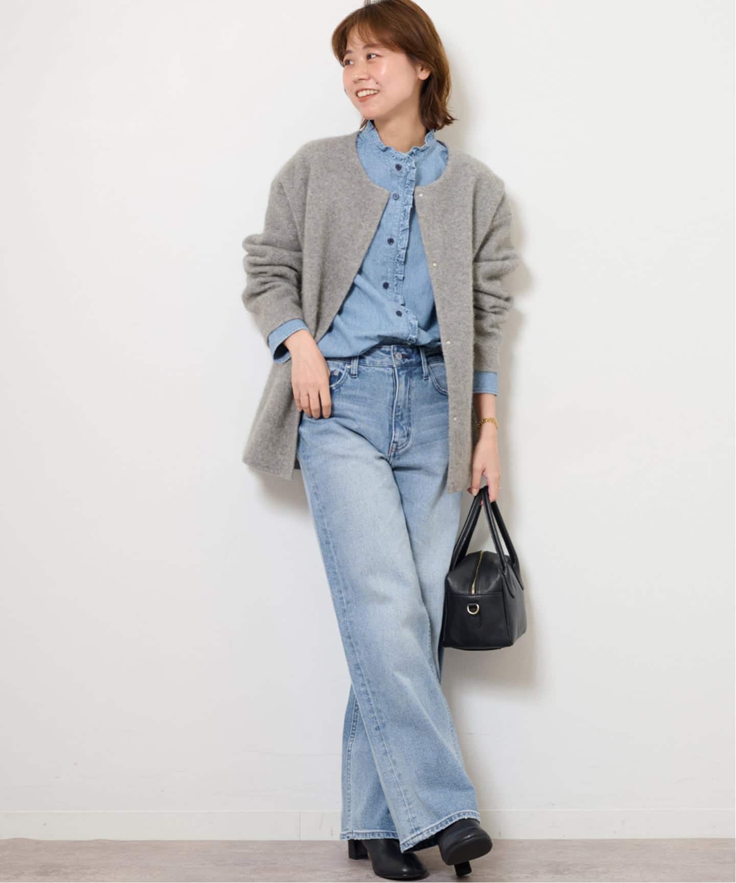 WEB限定追加予約4》スタンドネックデニムフリルブラウス（シャツ