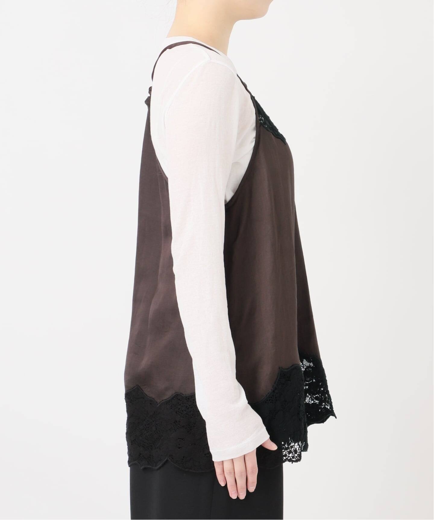 IENA LA BOUCLE R/Lサテンレースコンビキャミソール（キャミソール