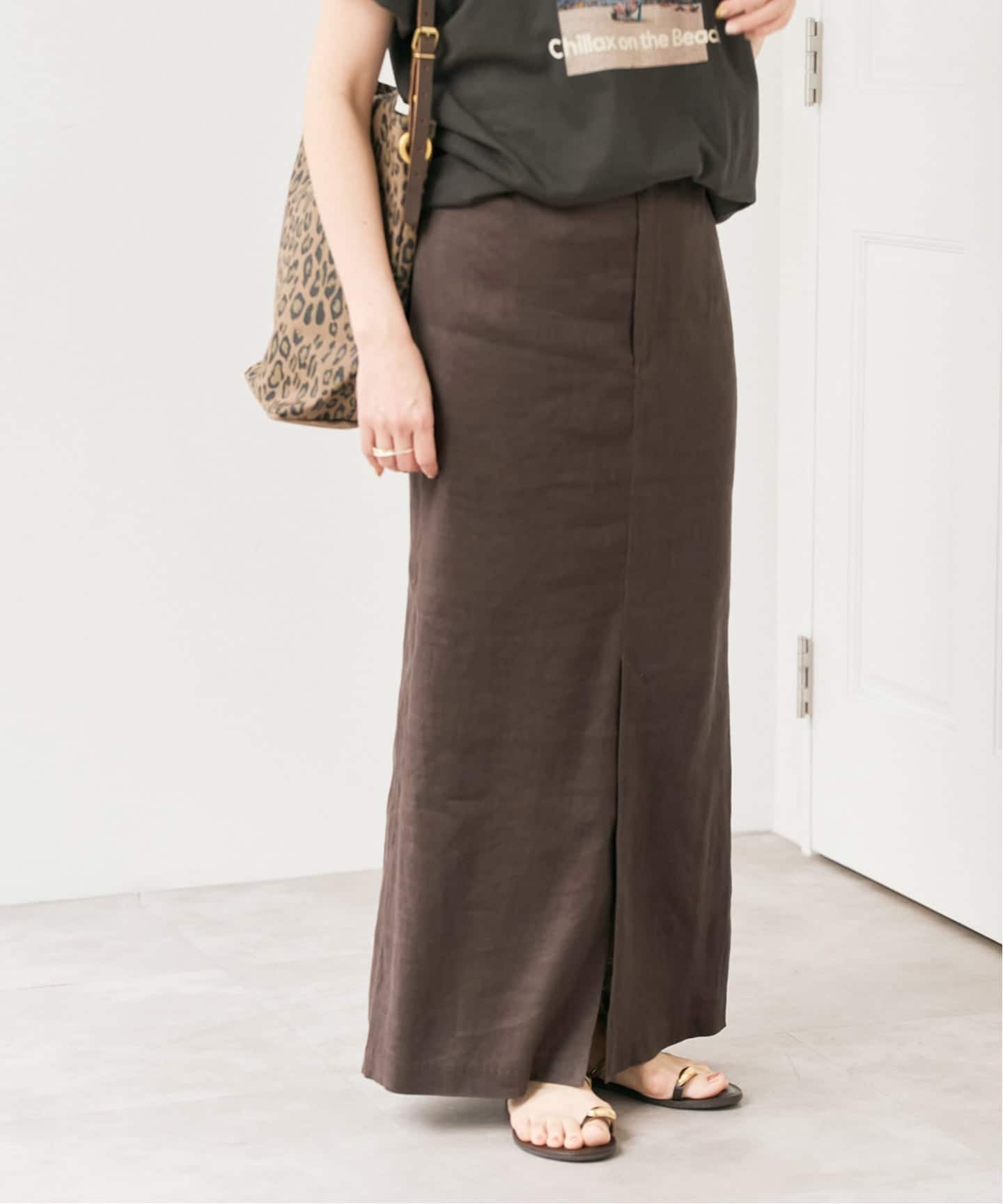 予約》リネンストレッチIラインスカート（ロング・マキシ丈スカート