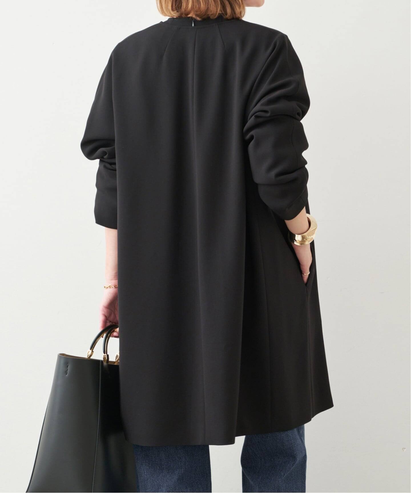 トリアセジョーゼット ノーカラー ハーフコート（ノーカラーコート