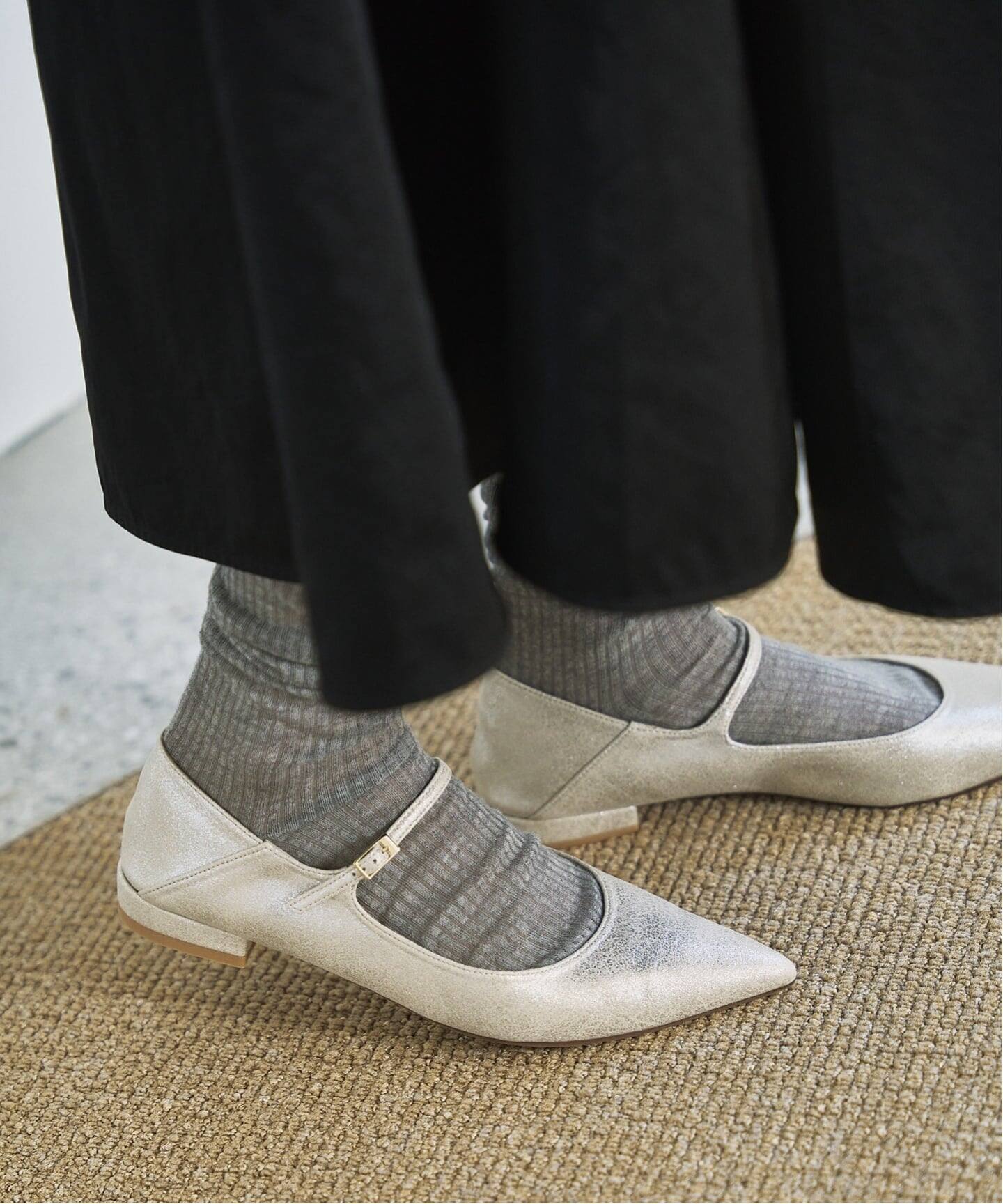 追加》ポインテッドワンストラップフラット（フラットシューズ）｜LE