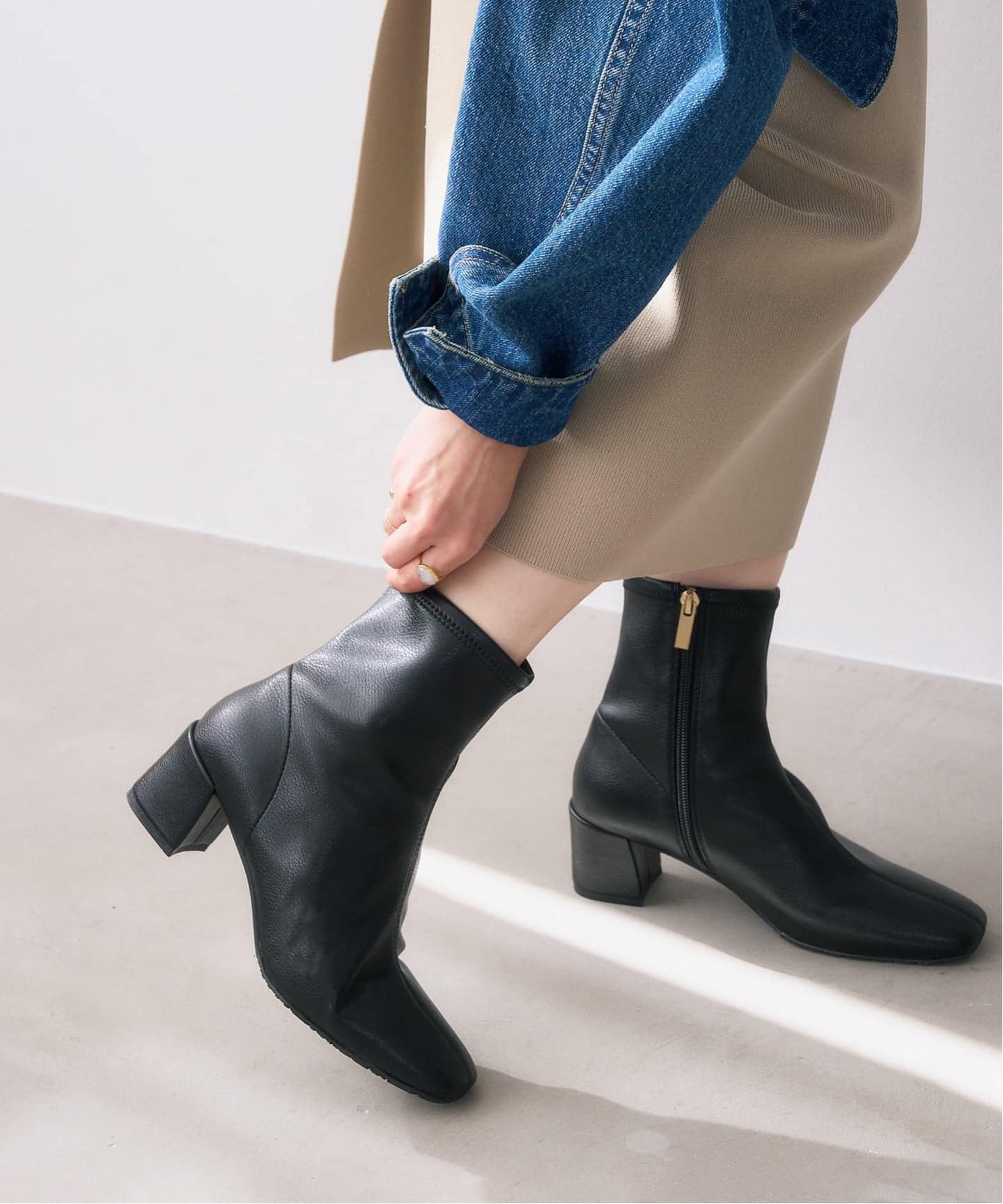 追加3》5cmスクエアフィットショートブーツ（ブーティ・ショートブーツ