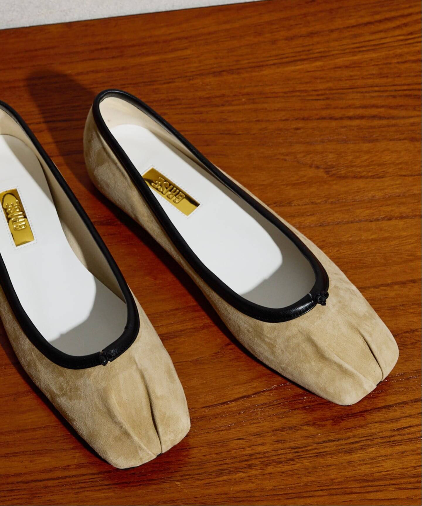 追加》GRISEレザースクエアプリーツフラット（フラットシューズ