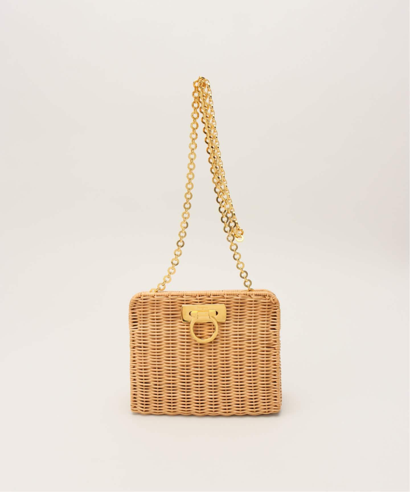 VINTAGE FERRAGAMO/フェラガモ】 Gancini ラタンショルダーバッグ