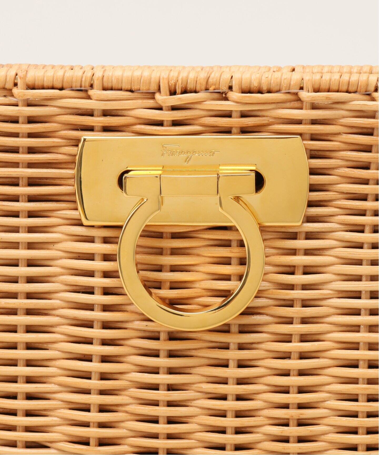 VINTAGE FERRAGAMO/フェラガモ】 Gancini ラタンショルダーバッグ