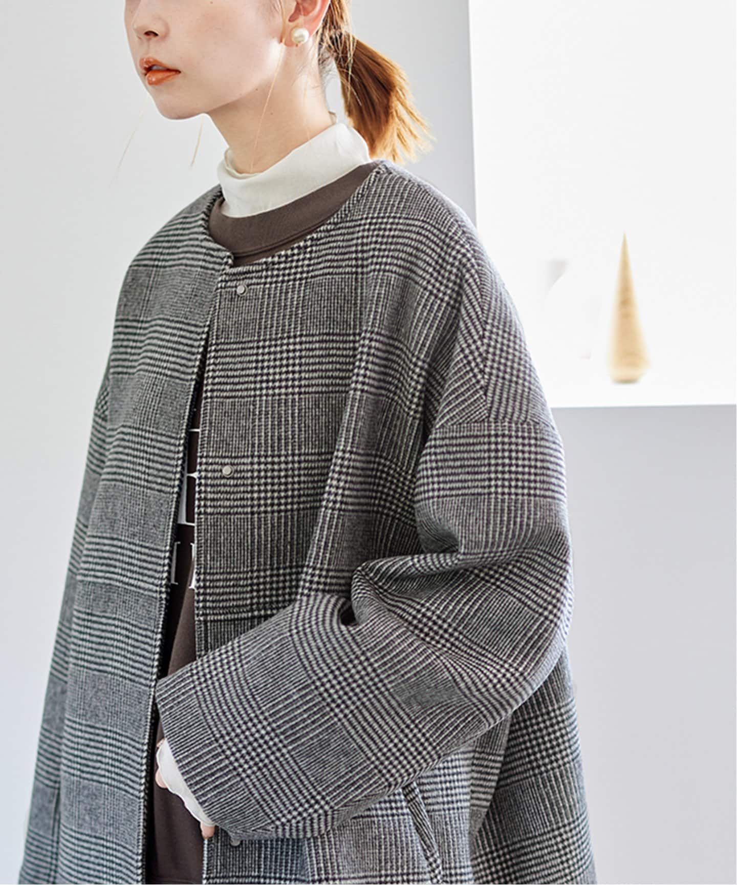 スーパー140ビーバーノーカラーショートコート（ノーカラーコート