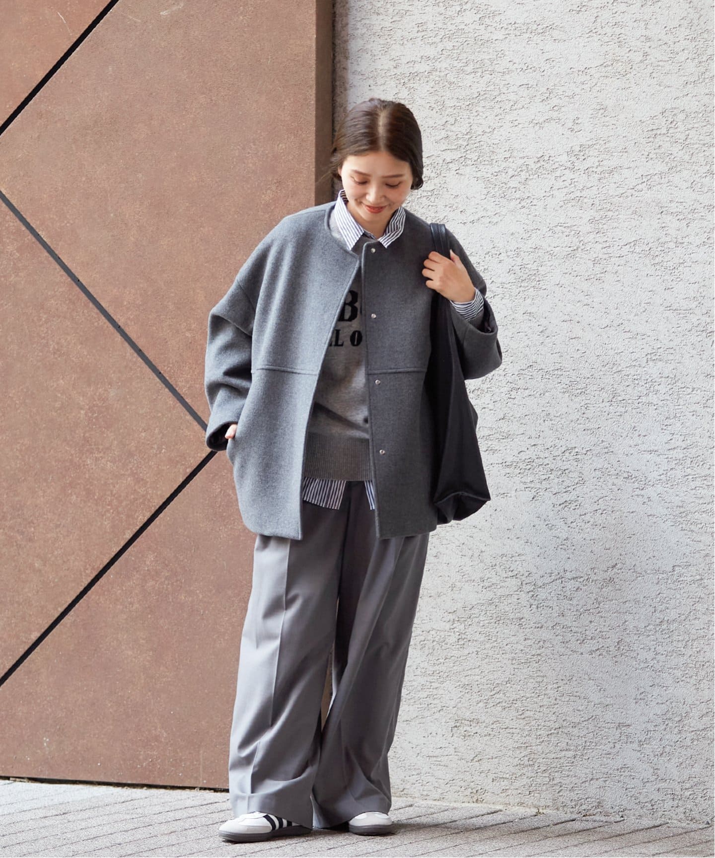 スーパー140ビーバーノーカラーショートコート（ノーカラーコート