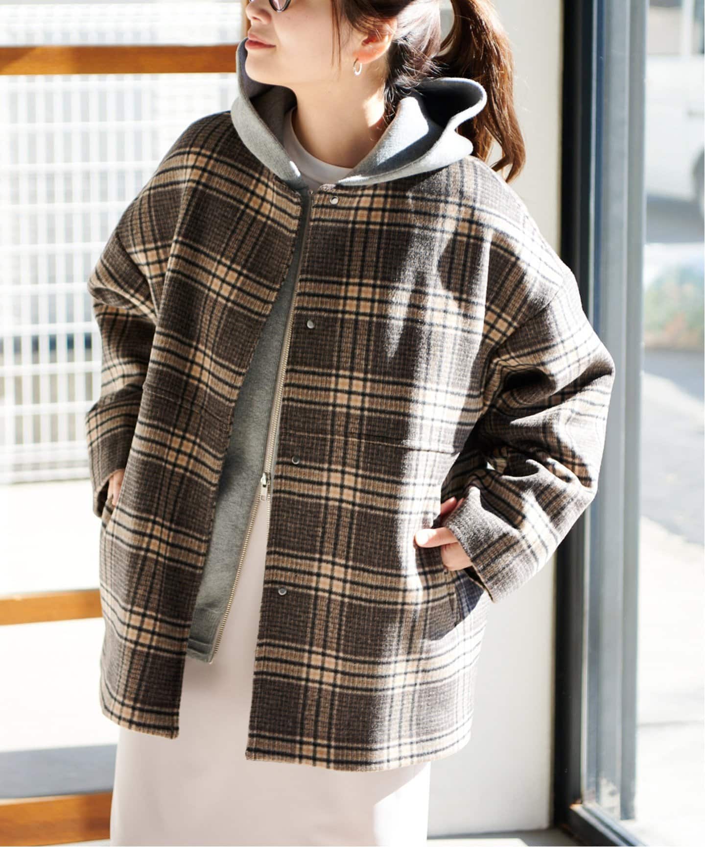 スーパー140ビーバーノーカラーショートコート（ノーカラーコート