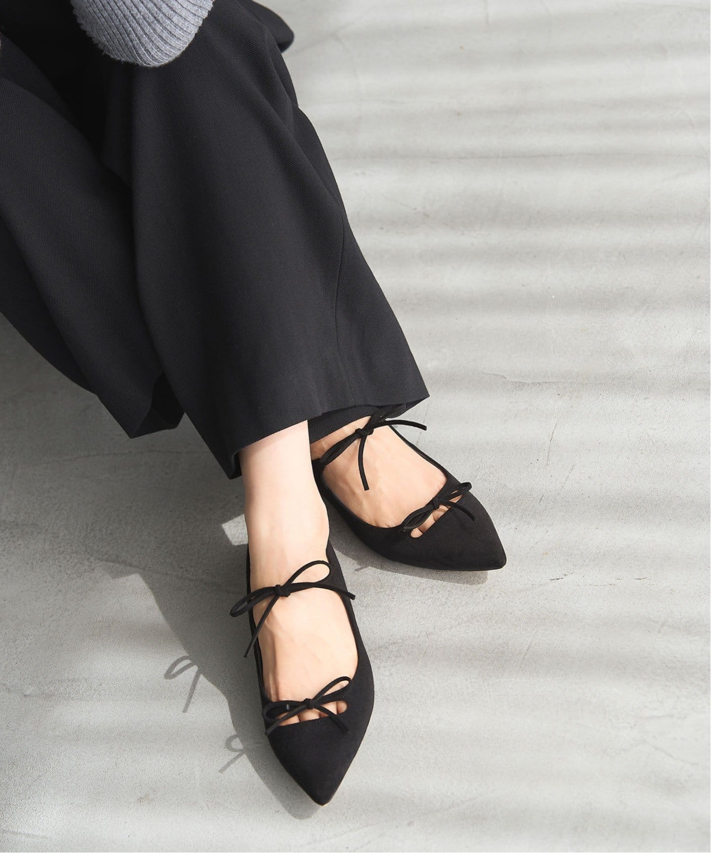 追加》ポインテッドダブルリボンフラット（フラットシューズ）｜LE