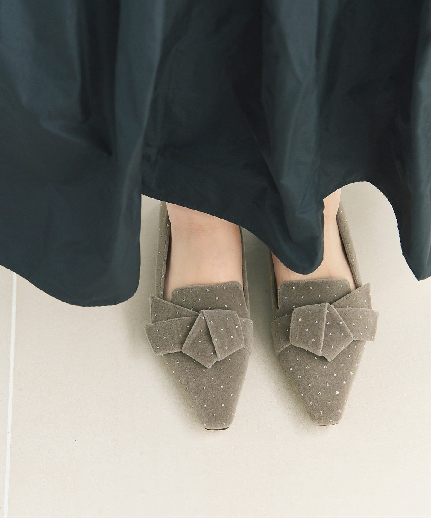 追加2》フレンチスクエアリボンオペラフラット（フラットシューズ