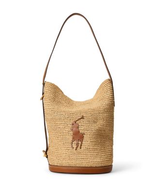 Polo Ralph Lauren Pony Raffia Bellport Sling Bucket Bag