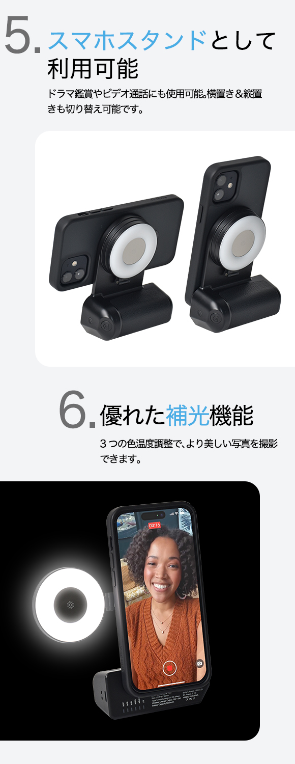 拡張性抜群！撮影リモコン・ワイヤレス充電・照明・スタンドの4役を