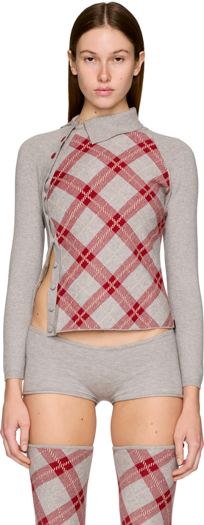 Isa Boulder Tartan Asymmetric Long Sleeve Top in Grey