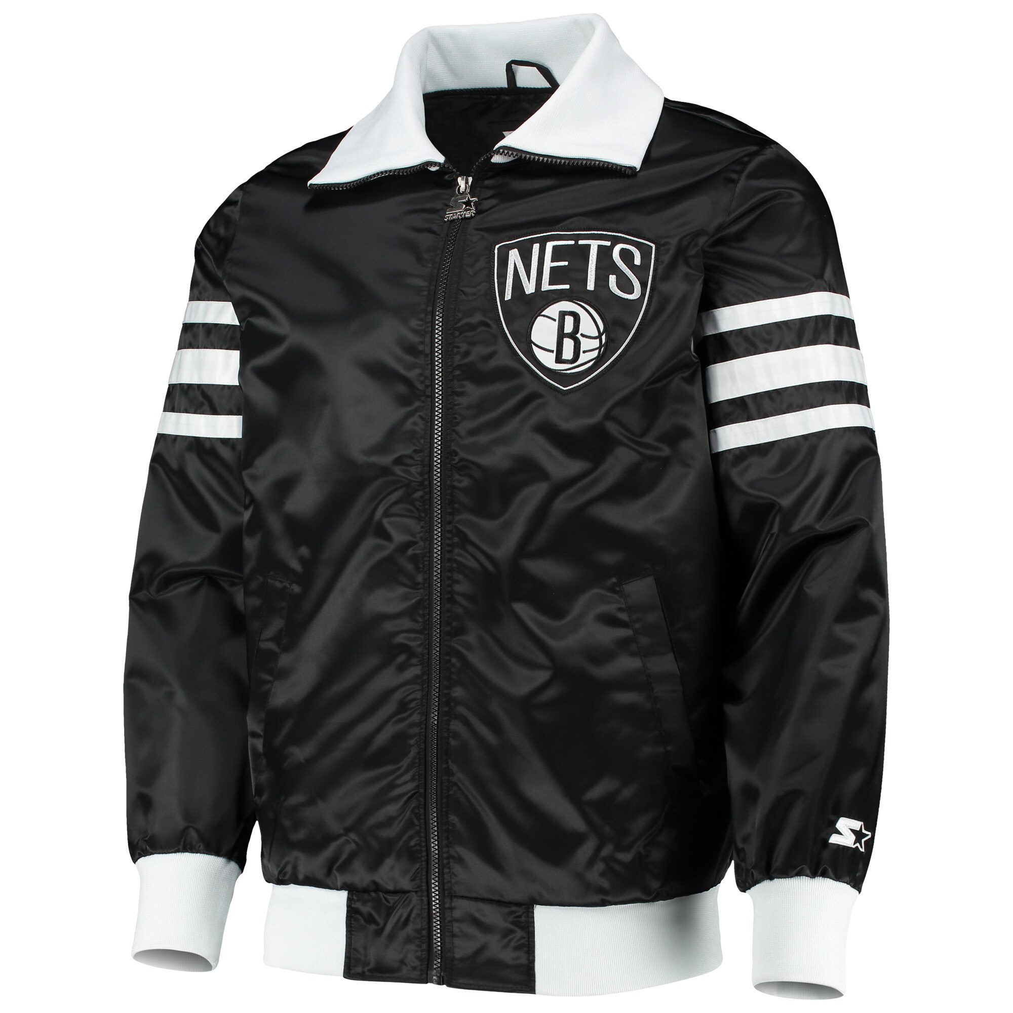 Men's Brooklyn Nets Starter Black The Captain II Full-Zip Varsity