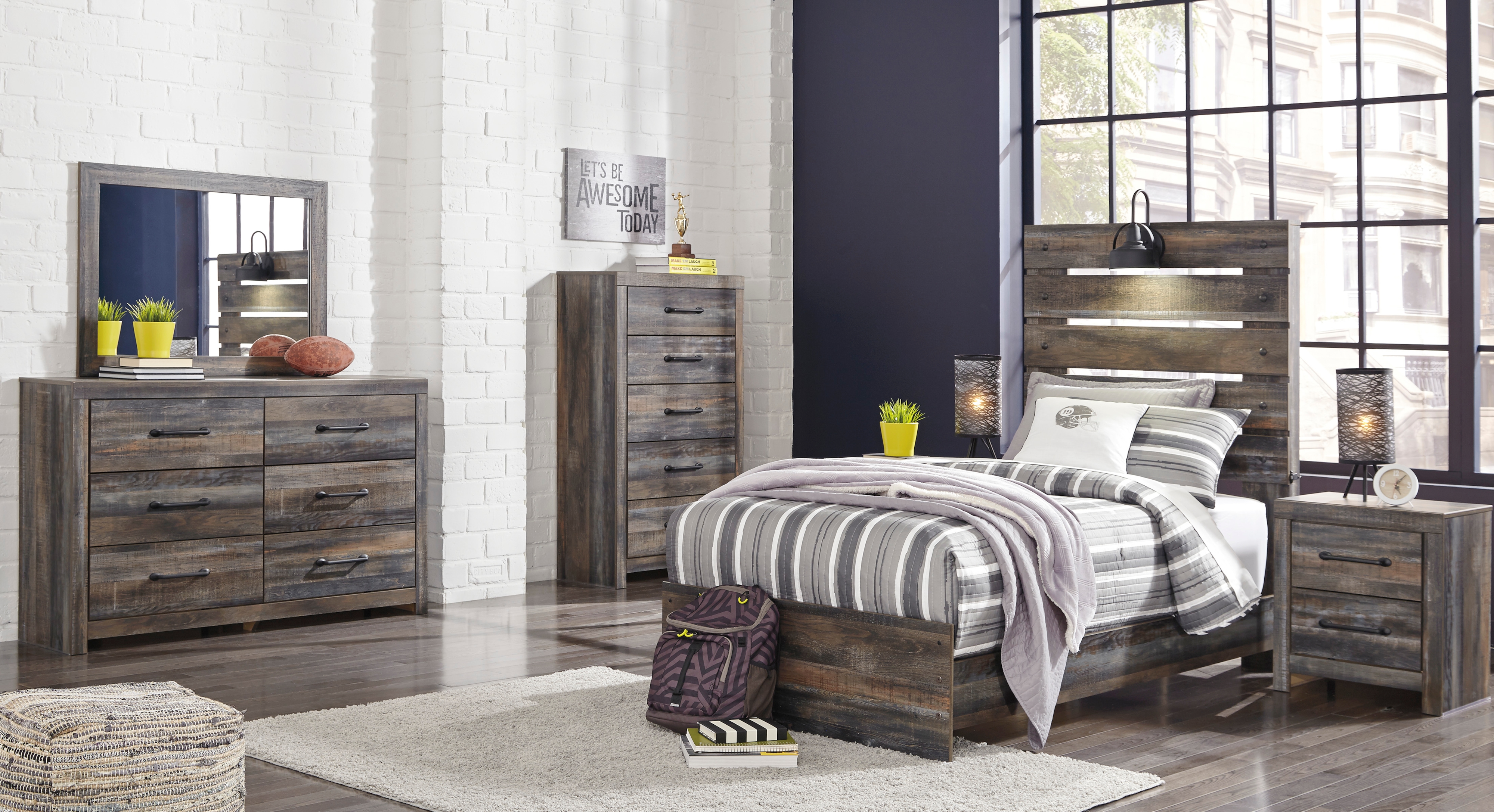 Signature Design by Ashley Drystan B211B5 Twin Panel Bed, Dresser