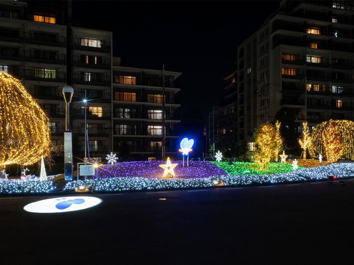 板橋・トプコン本社でイルミネーション 菓子やアップサイクル定規の