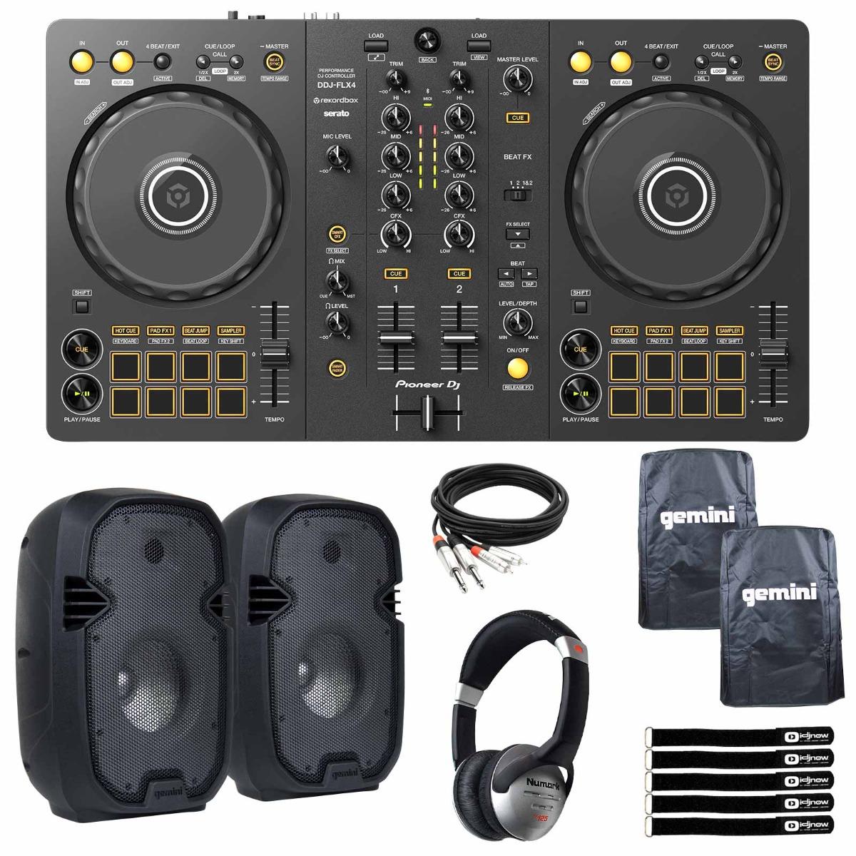Pioneer DJ DDJ-FLX4 with PartyBox Rave8 Speakers | IDJNOW
