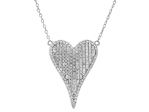 White Zircon Rhodium Over Sterling Silver Heart Necklace 1.38ctw