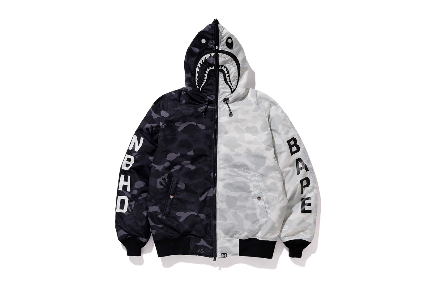 Buy BAPE x NEIGHBORHOOD Down Shark Jacket Black White - Novelship