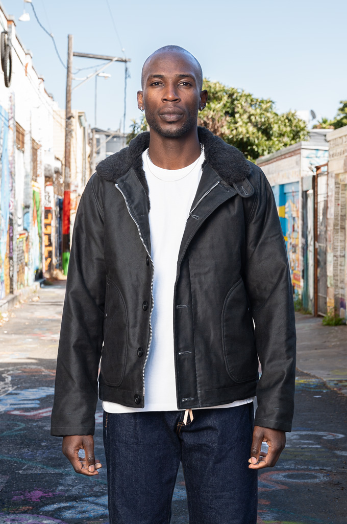 Iron Heart Alpaca-Lined N-1 Deck Jacket - IHM-35-BLK - Black