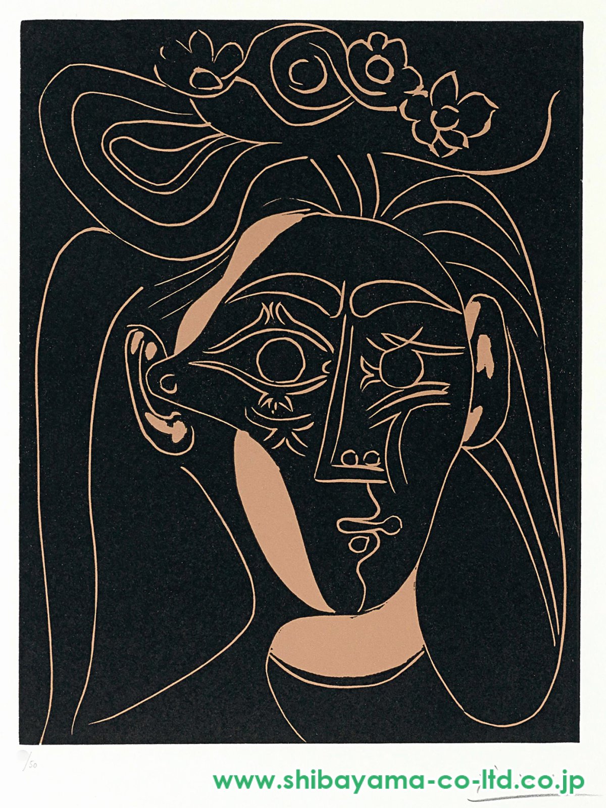 パブロ・ピカソ「花飾りの帽子の女性」リノカット :: 絵画買取・販売