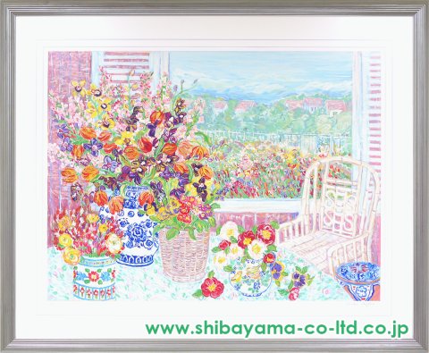 レスリー・セイヤー「アーリーモーニング(窓辺の花束)」シルク