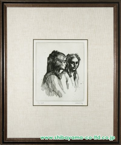 小磯良平「2人の少女」銅版画 :: 絵画買取・販売 - シバヤマ