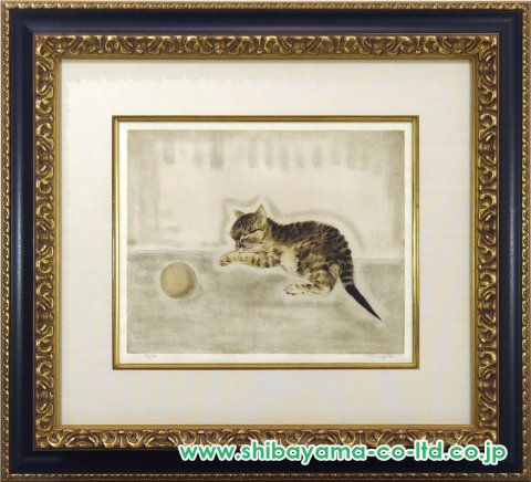 藤田嗣治「猫十態より『ボールのそばでまどろむ仔猫』」銅版画 :: 絵画