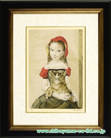藤田嗣治「猫を抱く少女」シルクスクリーン :: 絵画買取・販売 - シバヤマ