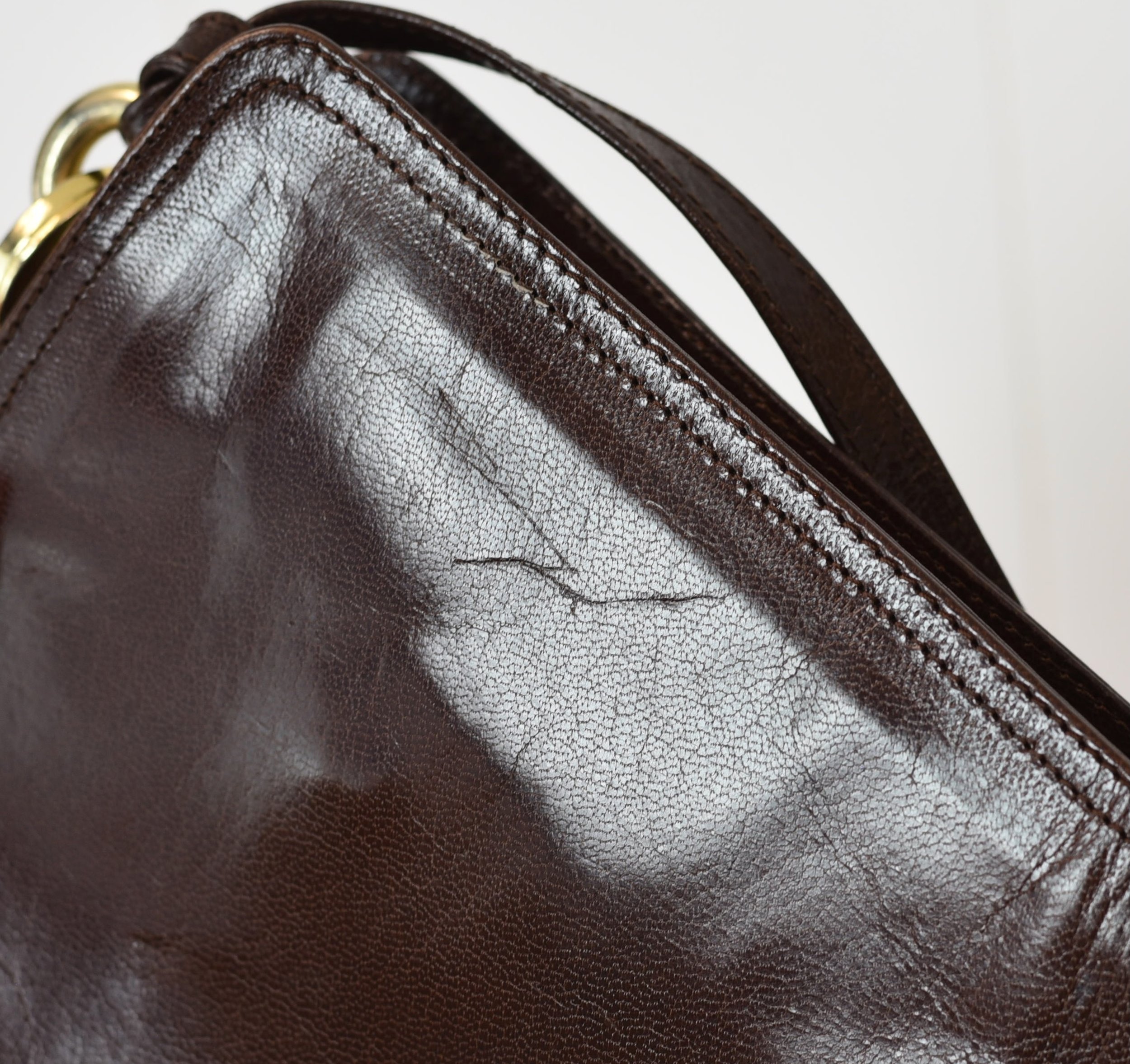 1970s Bottega Veneta Dark Brown Leather Shoulder Bag Purse Handbag