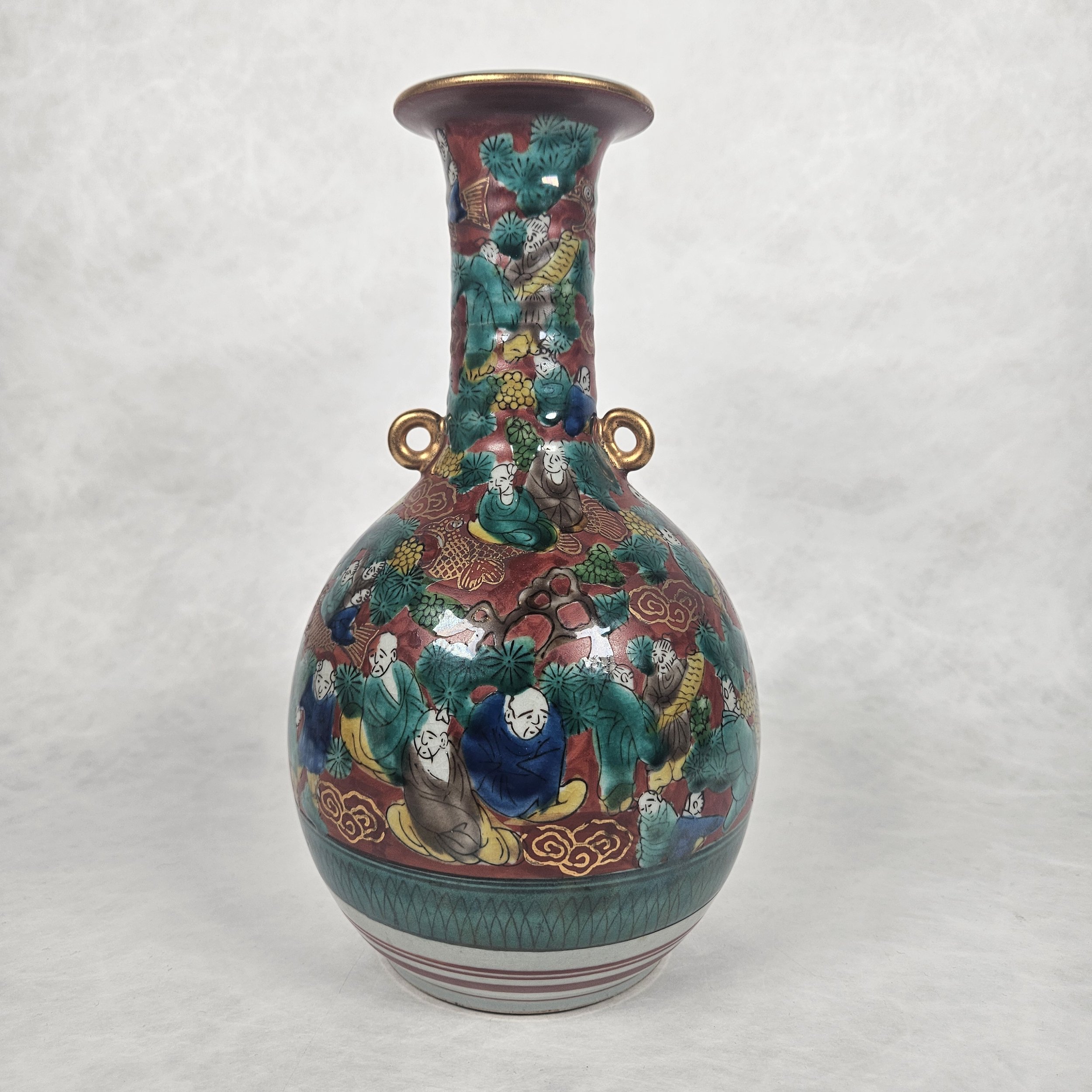 九谷焼 花瓶 木米 赤絵人物図 大花瓶 壺 五彩青木木米金彩色絵賢人