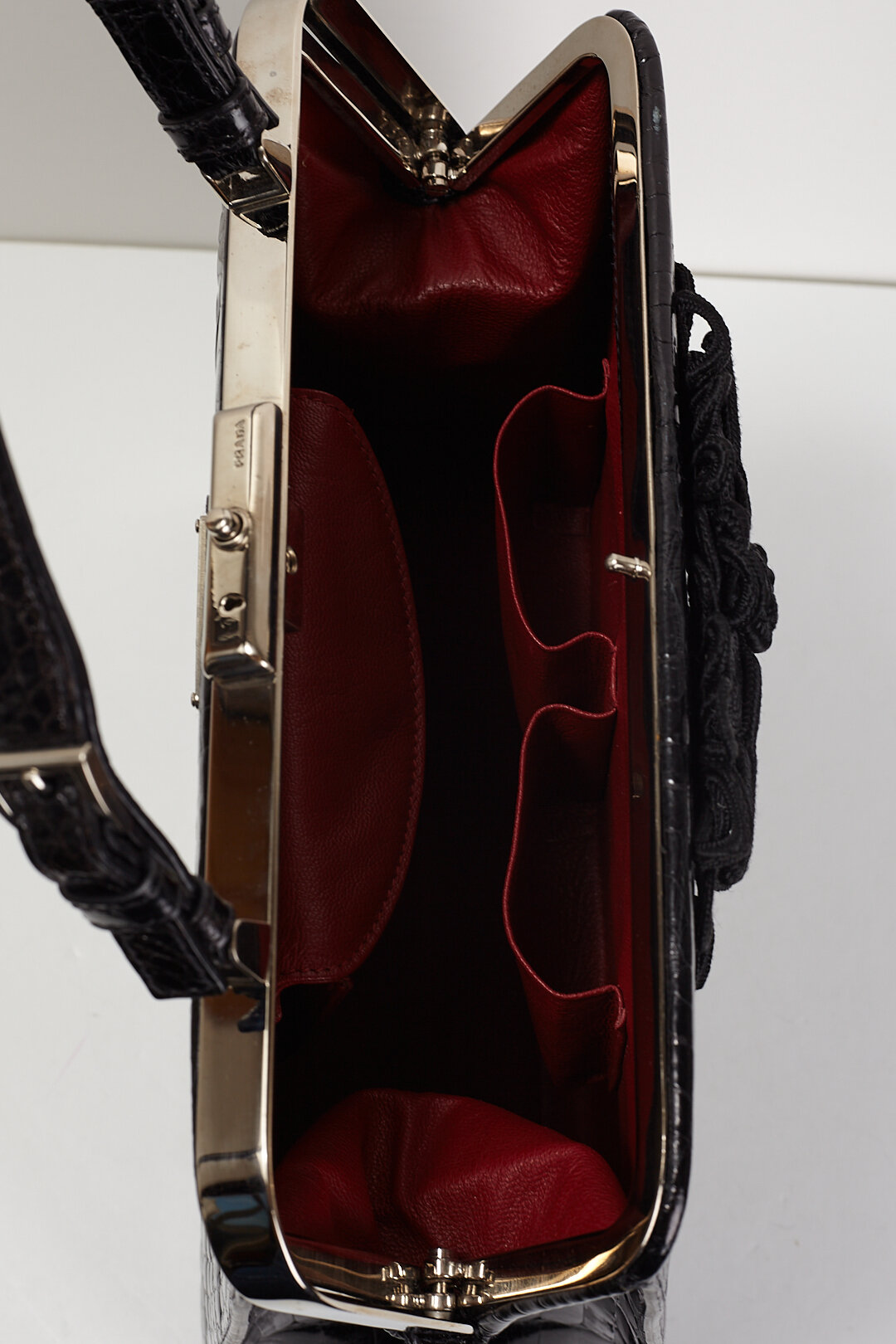 PRADA 90s Black Structured Crocodile Bag — Garment Modern + Vintage