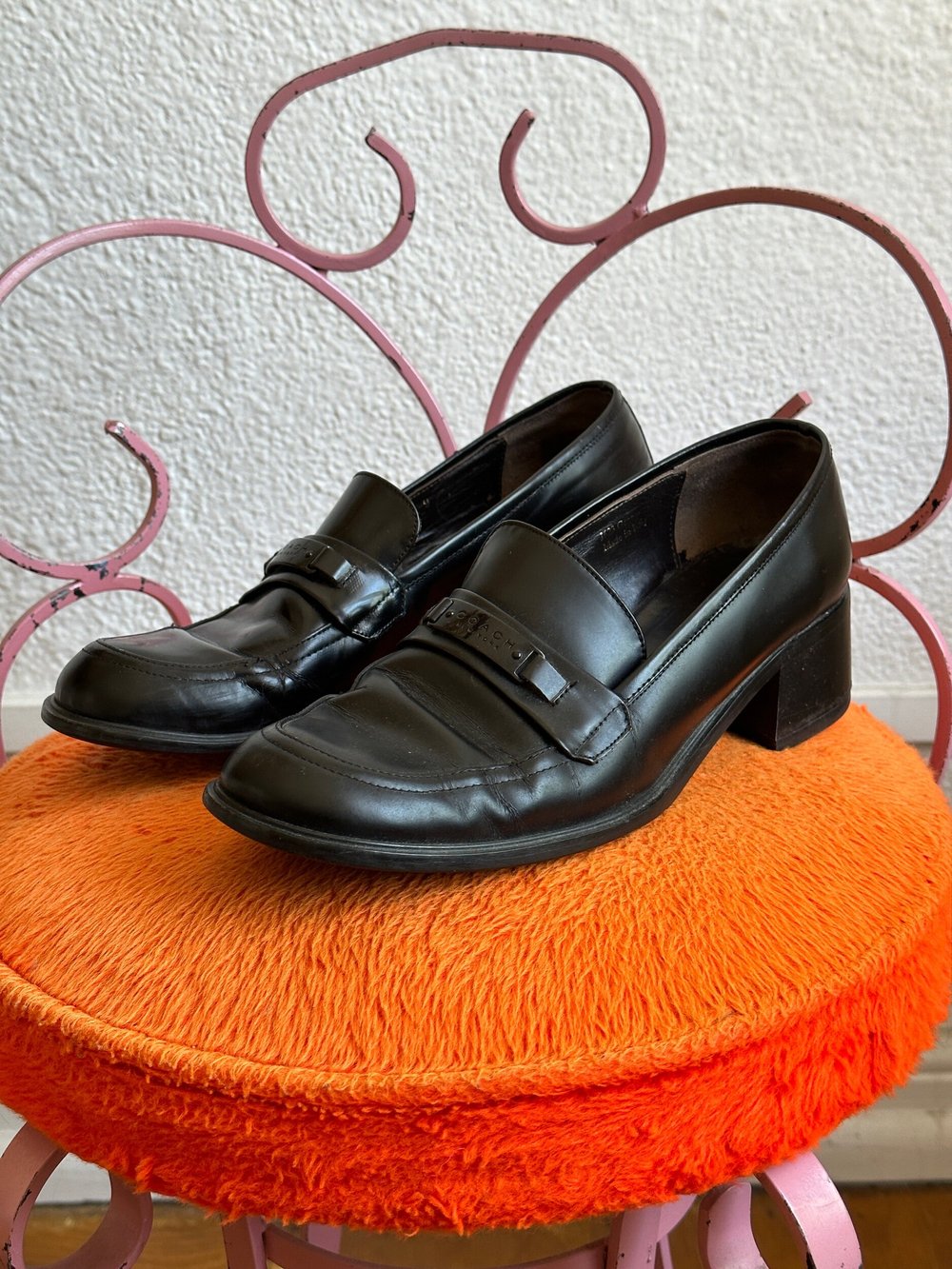 Black Heeled Coach Loafers — Louella Basil Vintage