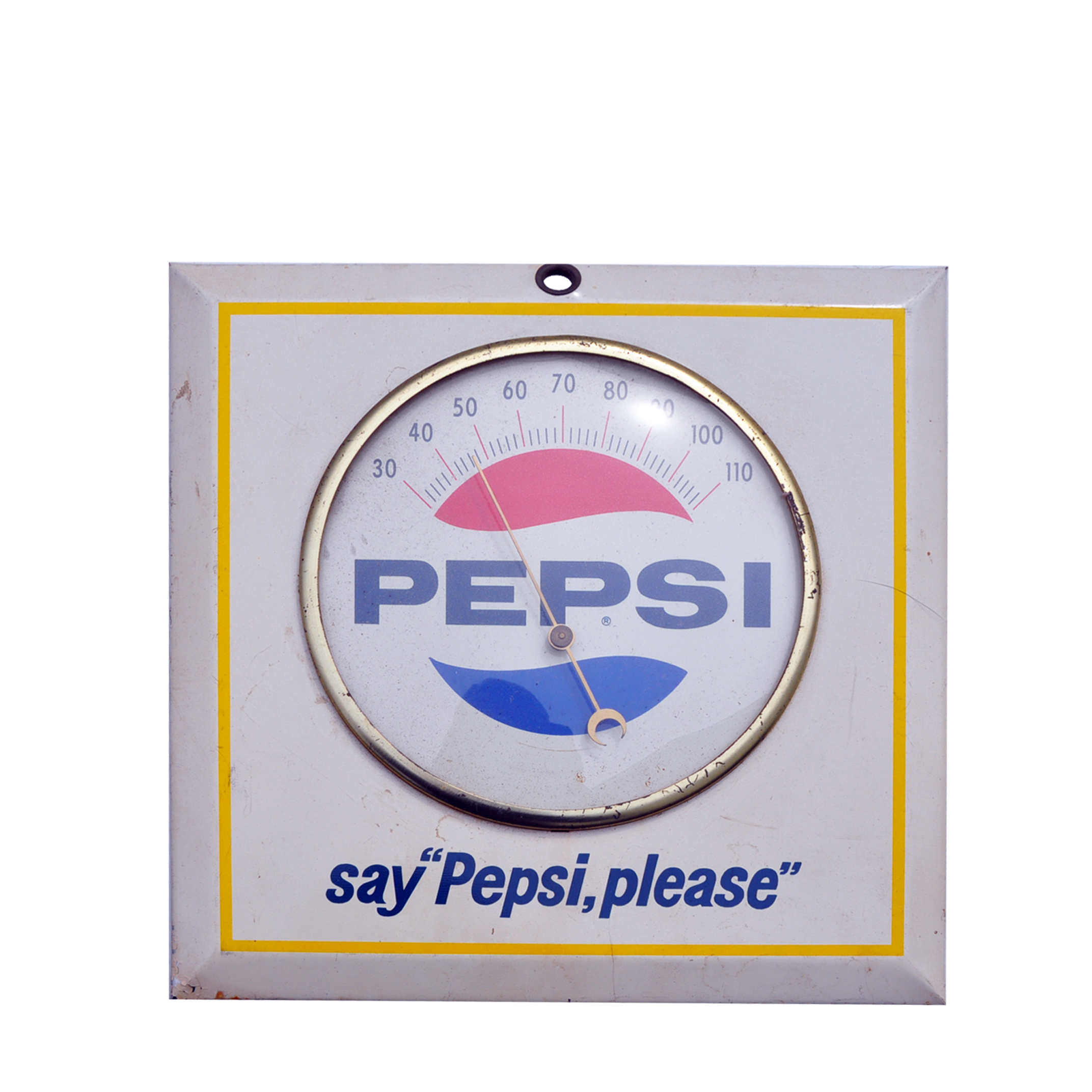 Vintage Enamel Metal Pepsi Thermometer Say Pepsi Please Square