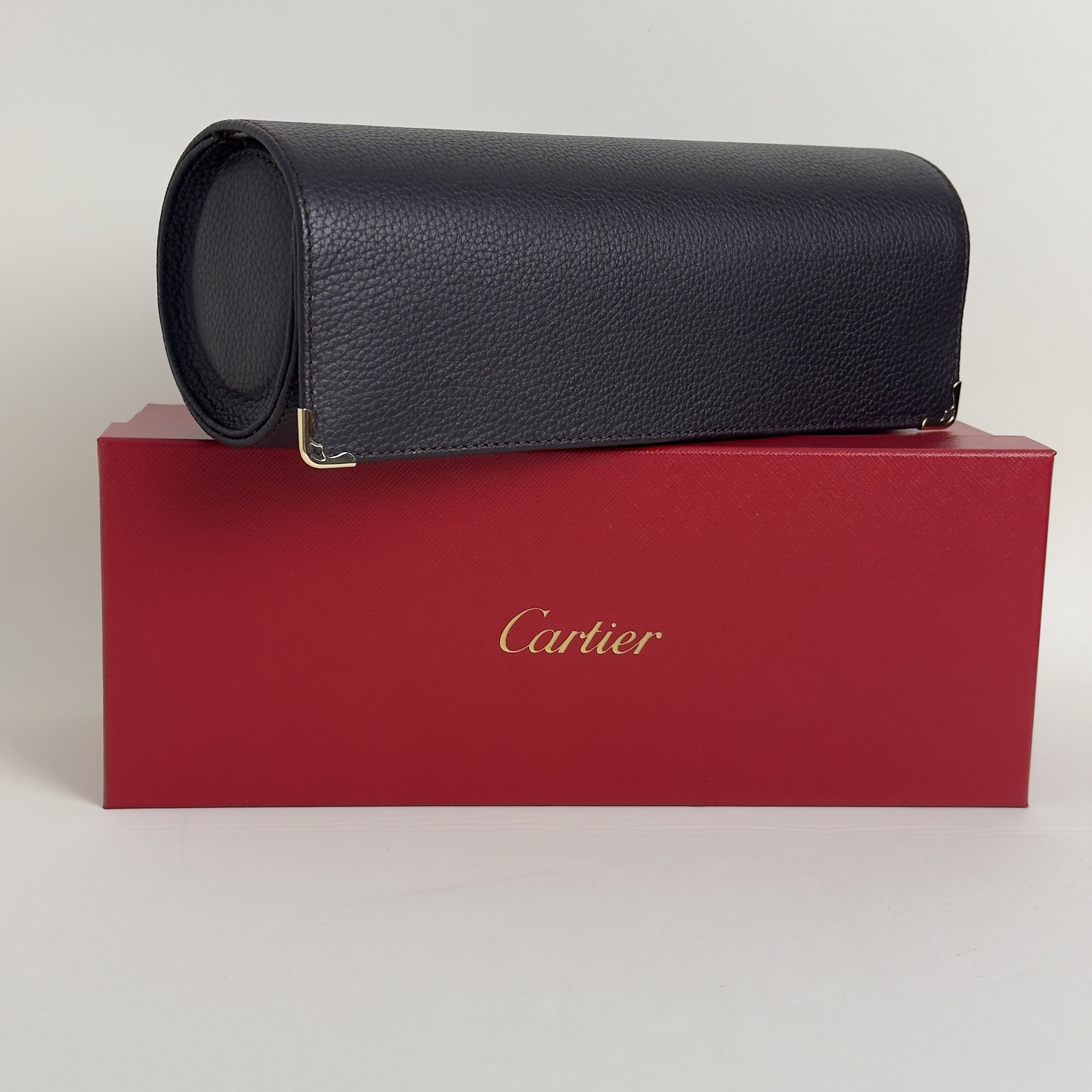 Cartier Black Leather Watch Travel Case – Suede Interior with Box