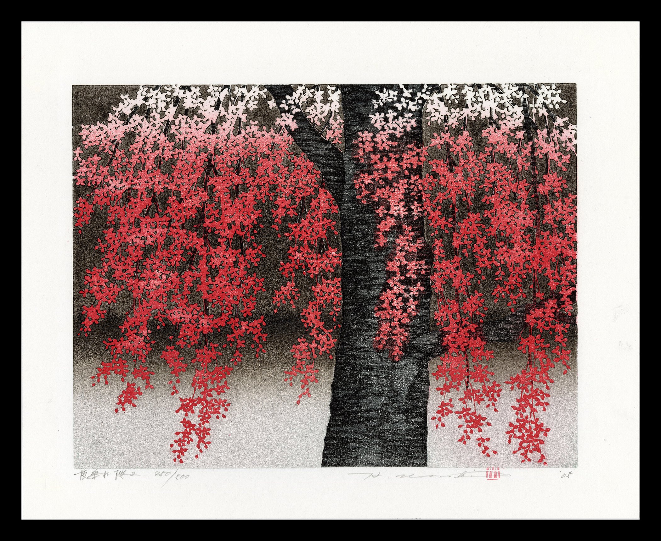 Weeping Cherry Blossoms | Hajime Namiji | Contemporary Woodblock