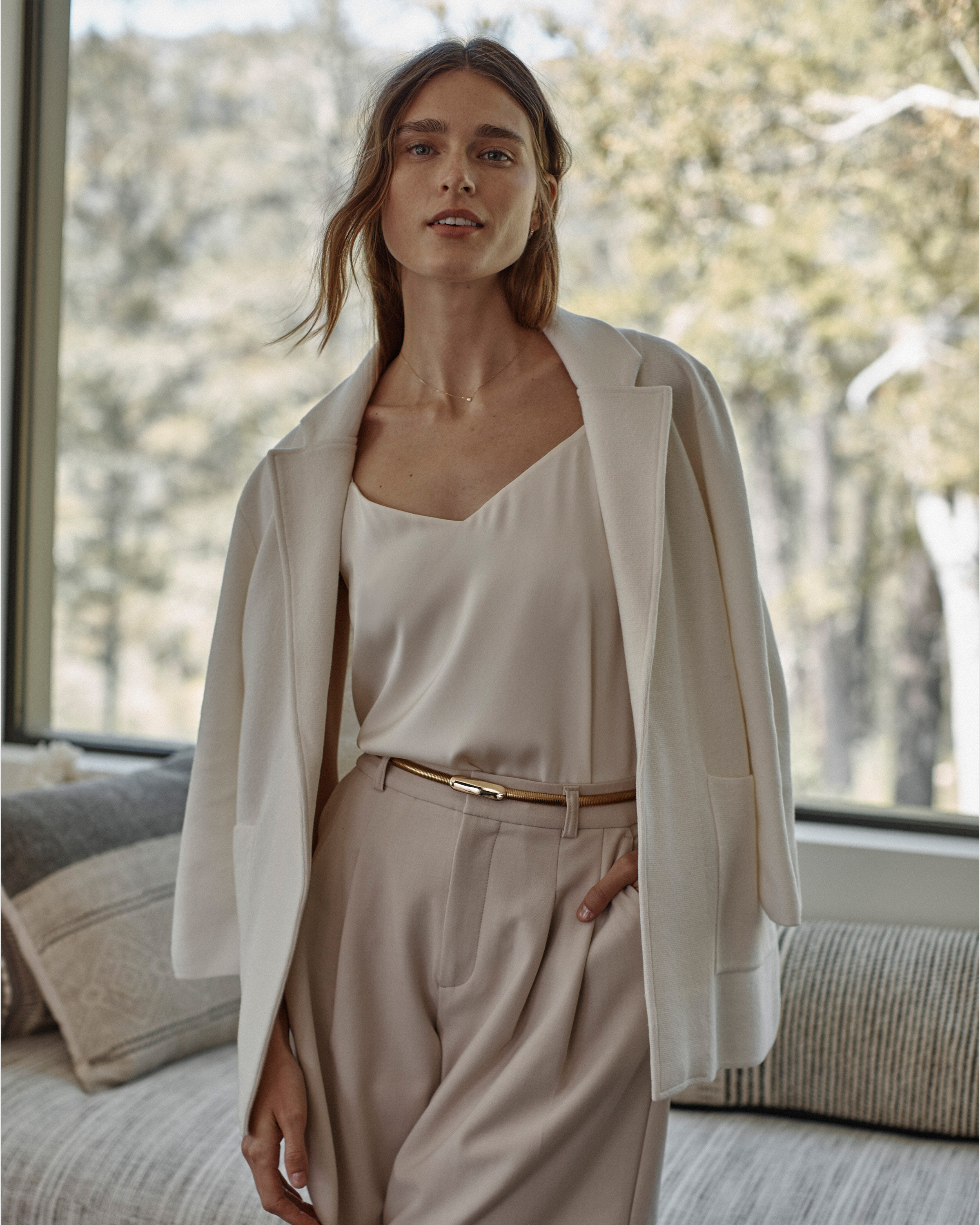 Washable Stretch Silk V-Neck Cami in Ivory